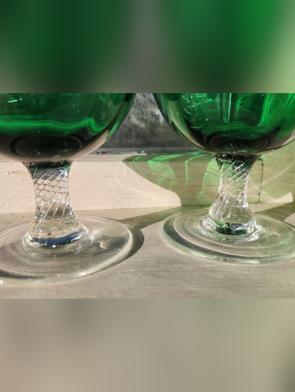 Set of 2 Vintage Empoli MCM Emerald Green Optic Glass Brandy Snifter Italy Pair - Picture 4 of 9